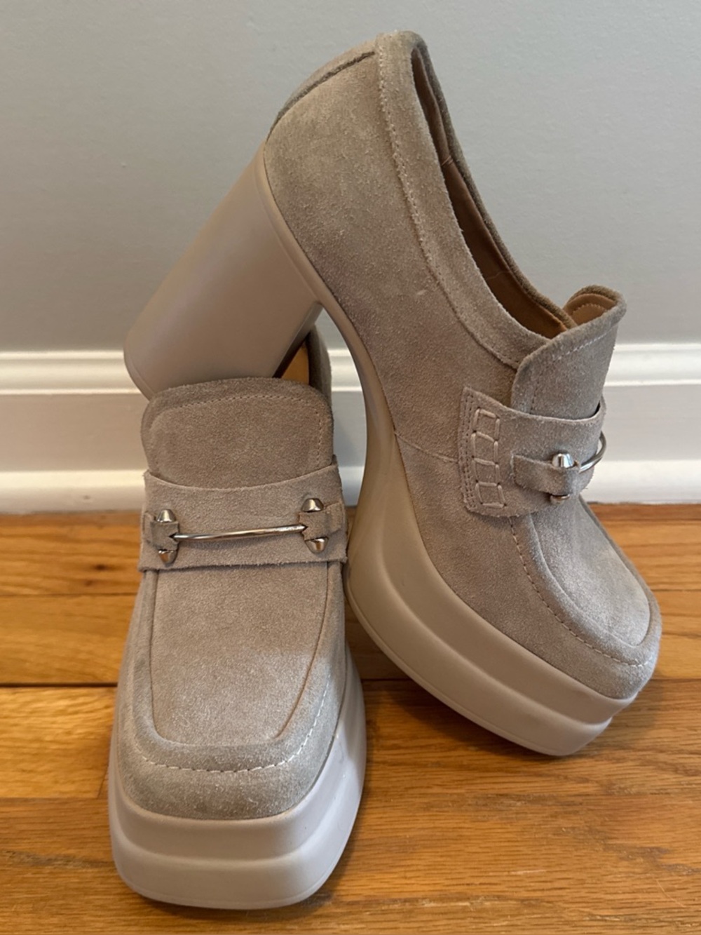 Free People Platform Suede Loafer Heels - Taupe